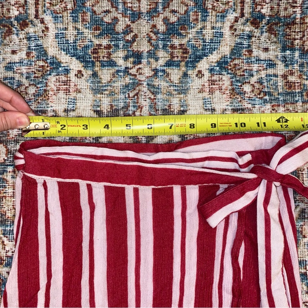 Lovers + Friends | Red/White Stripe Beach Pom Pom Ruffle Maxi Wrap Skirt - Picture 4 of 11